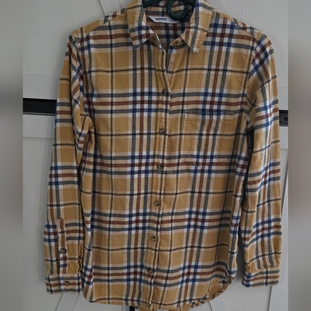 Men's Plaid Flannel Shirt - Yellow and Blue
